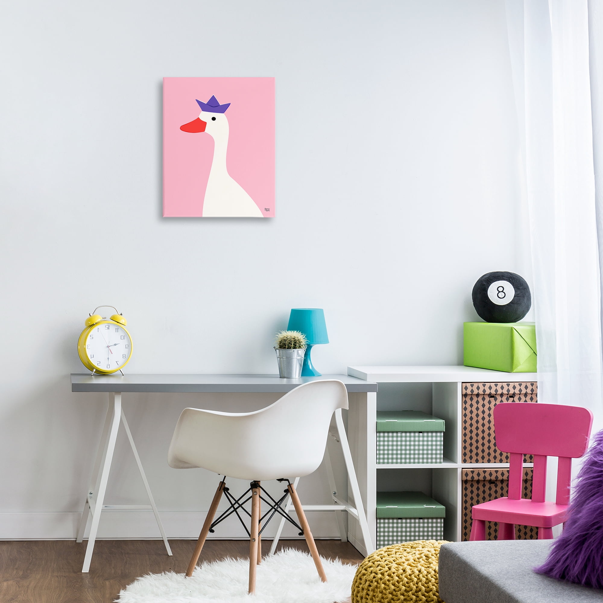 Stupell Industries Crowned Goose on Pink Animals Painting Wrapped Canvas Art Print Wall Art, 16 x 20