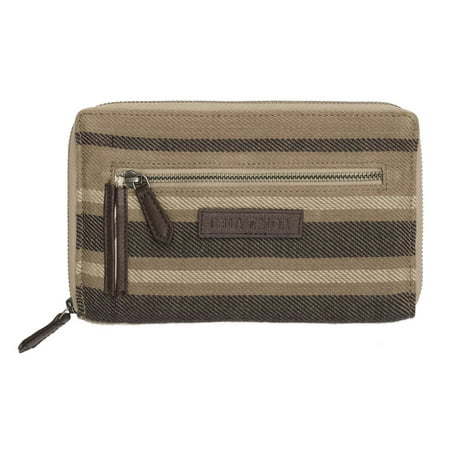 Cedar Brown Country Handbags Elisha Signature Zip Wallet Cotton Pewter Hardware Canvas Striped