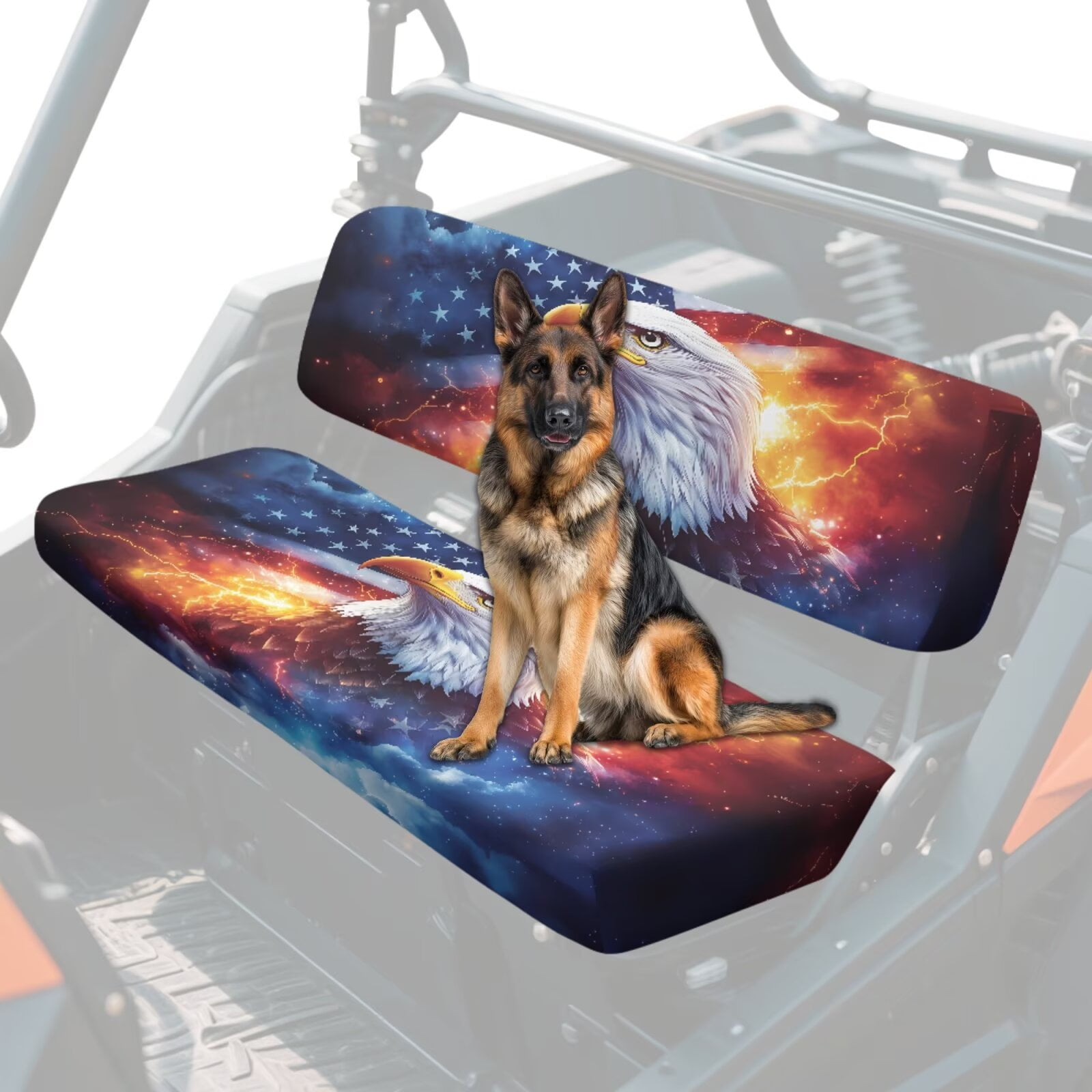 Binienty American Flag Bald Eagle UTV Seat Covers for Kawasaki Mule 2009-2024 4000 4010/2001-2018 3000 3010, Full Protection Heavy Duty Polyester UTV Seat Cover Set for Mule 3010 Front Seats Only