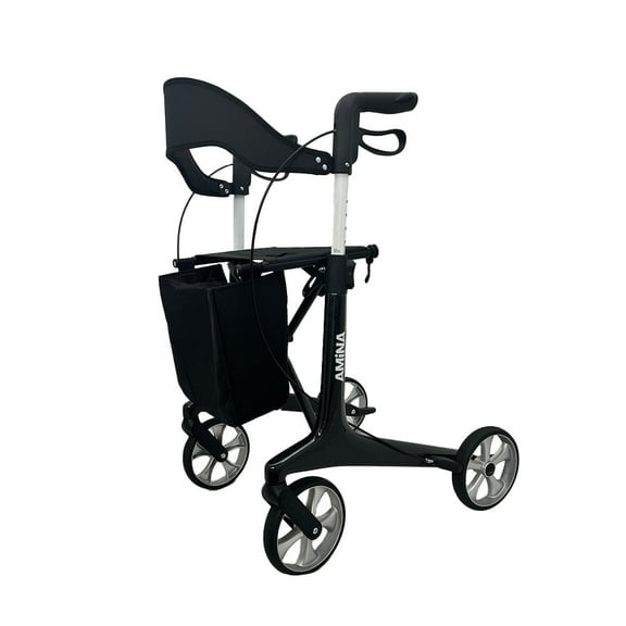 AMiNA Lightweight Carbon Fiber Rollator Walker with Seat, 440 lbs Capacity, Foldable Design, and Removable Basket – Stylish and Durable Mobility Aid (Black)