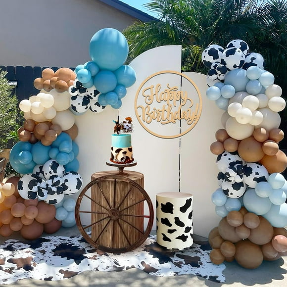 Juego de guirnaldas con forma de arco con globos para decoración de fiesta, 158 piezas, diseño de vaca azul