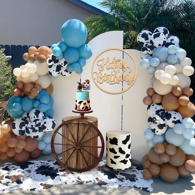 Juego de guirnaldas con forma de arco con globos para decoración de fiesta, 158 piezas, diseño de vaca azul