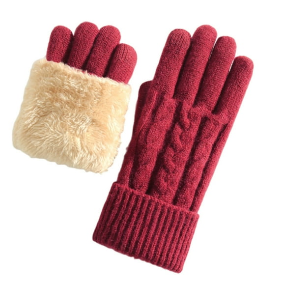 successthop Womens Fleece Gloves Knit Fleece Lined Fuzzy Warm Thick Full Coverage Comfortable Soft Solid 5 Finger Gloves