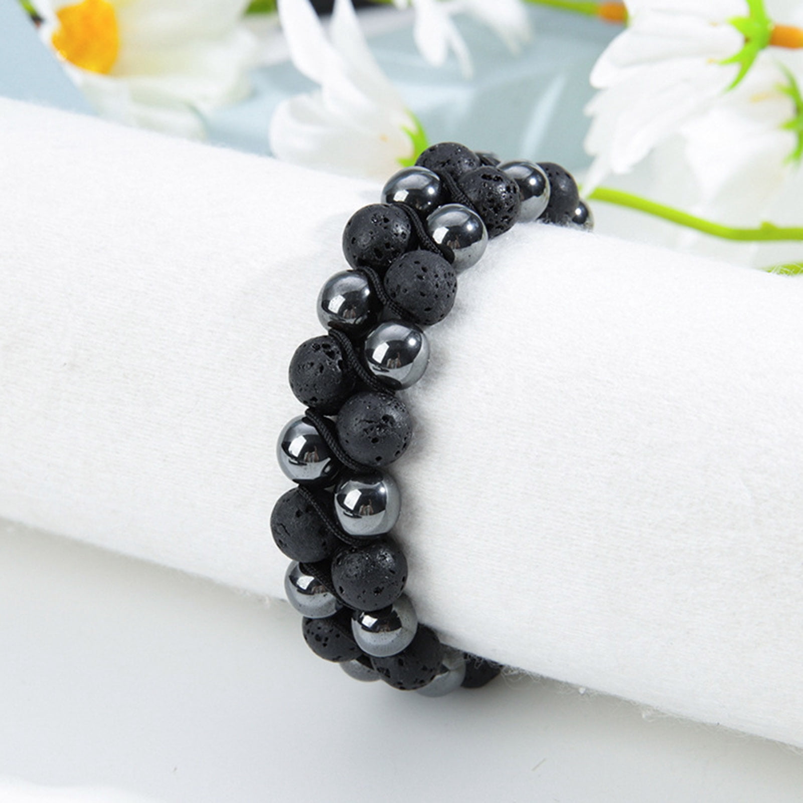 Leasote Beads Bracelet Braided Rope Double Layer Vintage Adjustable Drawstring Decorate Jewelry Tiger Eye Faux Rock Stone Men Anxiety Bracelet for Everyday Life Yellow One Size