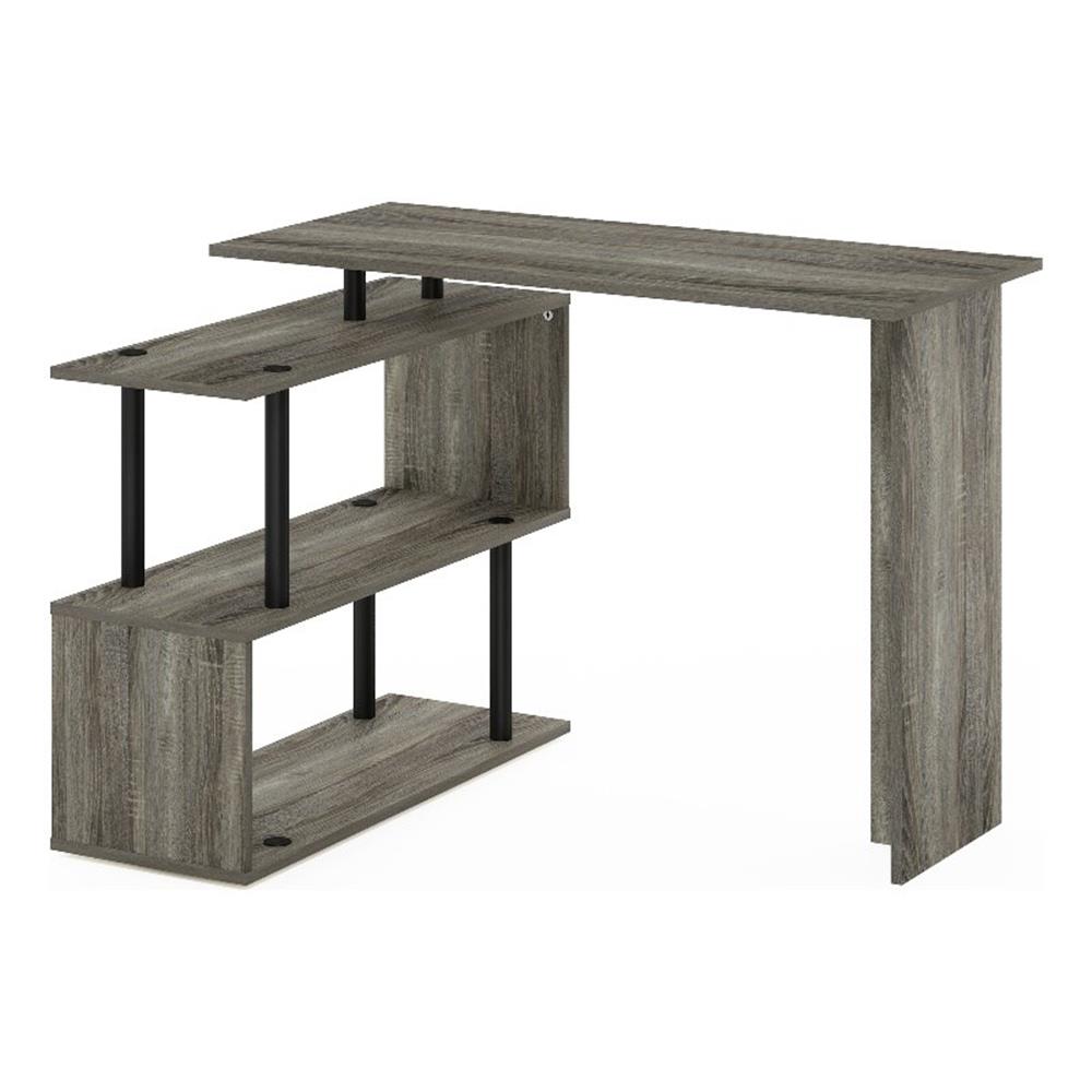 Pemberly Row L-Shape Computer Desk with 3-Tier Shelves in French Oak/Black