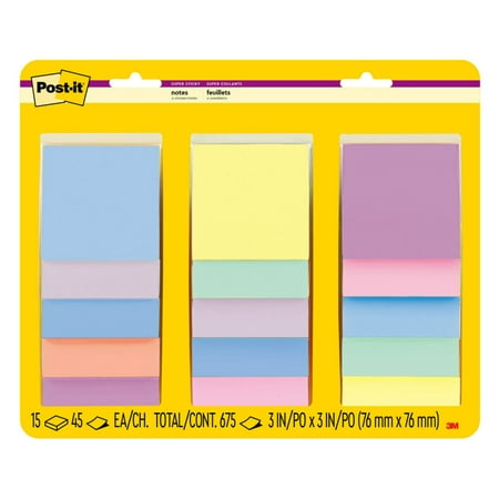 Post-It Sticky Notes: 3 in. x 3 in. (Assorted Colors) 15-pack
