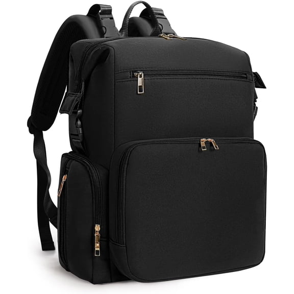 Diaper Bag Backpack for Mom/Dad with Changing Pad, Multi-Function Neoprene Large Newborn Baby Maternity Bags Travel Tote with Insulated Pockets Black