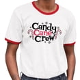 thumbnail image 2 of Candy Cane Crew Ringer Tee Shirt Unisex Small White/Red, 2 of 5