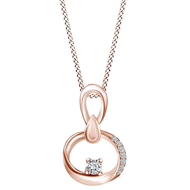 Jewel Zone Us Round White Natural Diamond Accent Circle Pendant Necklace 14k Solid Rose Gold Com - Solid Round Pendant Necklace
