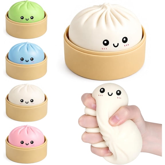 KNPWCG Mystery Dumpling Squishies with Box - Crazy Fun Bao Bun Stress Ball - Sensory Food Squeeze Toys for Stress Relief - Textured Squeeze Fidget Toy for Birthday Gifts / Party Favors (White)