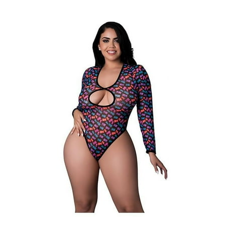 Exposed Hazy Dayz Gummy Bears Blacklight Reflective Lingerie Long Sleeve Teddy Bodysuit  Plus Size (Women s Plus)