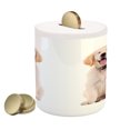 thumbnail image 1 of Golden Retriever Piggy Bank, 2 Emotional Poses of a Young Panting Domestic Puppy Happy and Playful, Ceramic Coin Bank Money Box for Cash Saving, 3.6" X 3.2", Multicolor, by Ambesonne, 1 of 4