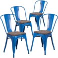 thumbnail image 1 of 4 Pk. Blue Metal Stackable Chair with Wood Seat, 1 of 8