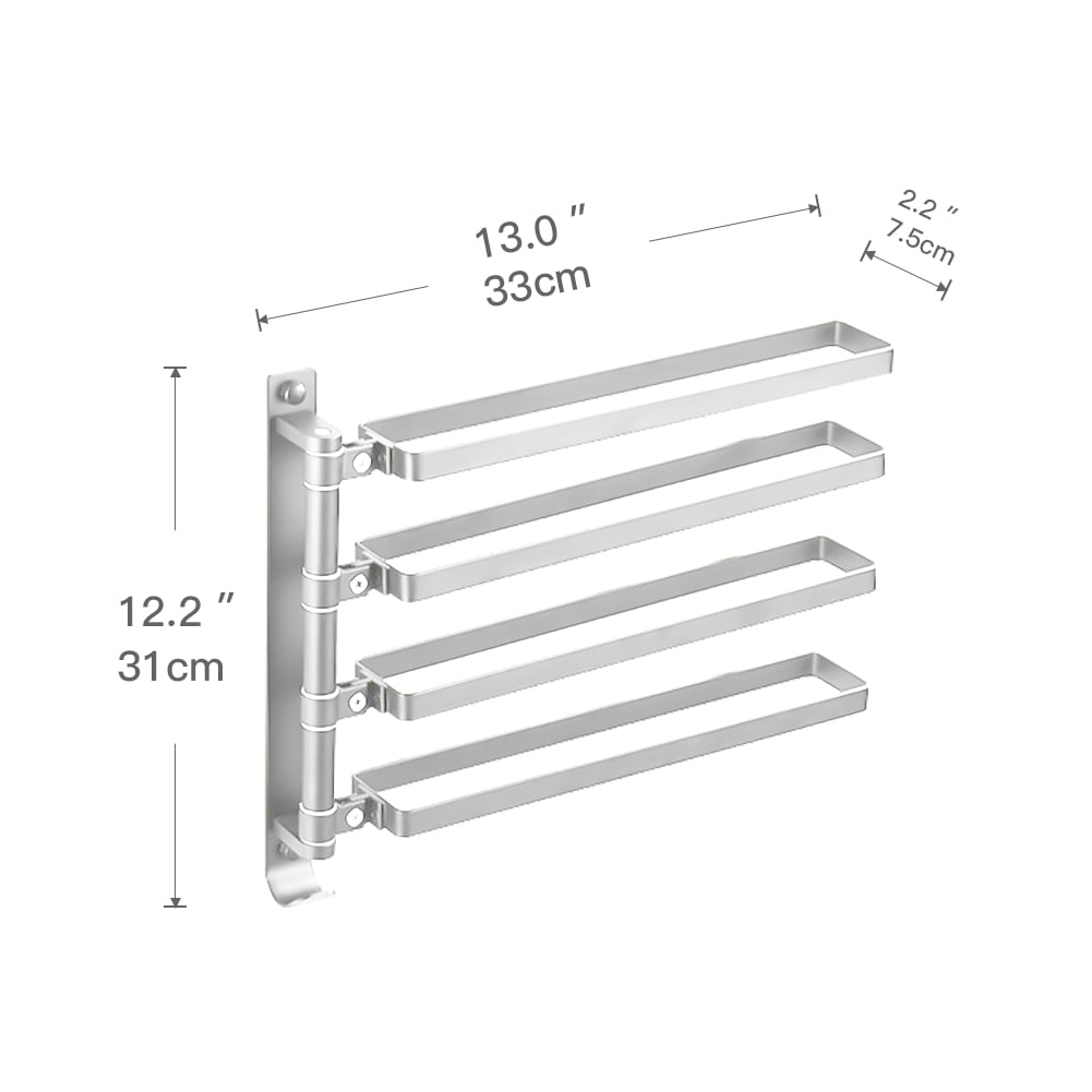 Kepooman Bath Accessories Thicken Stainless Steel Shower Towel Rack, Bathroom Towel Bar with 4 Swing Out Arms for Bathroom, Towel Holder Wall Mounted, Silver Kepooman Bath Accessories Thicken Stainless Steel Shower Towel Rack, Bathroom Towel Bar with 4 Swing Out Arms for Bathroom, Towel Holder Wall Mounted, Silver