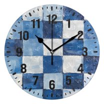 Yayeee 10" Wall Clock Battery Operated Quartz Round Silent Non-Ticking Home Decor,Blue and Gray Plaid Pattern