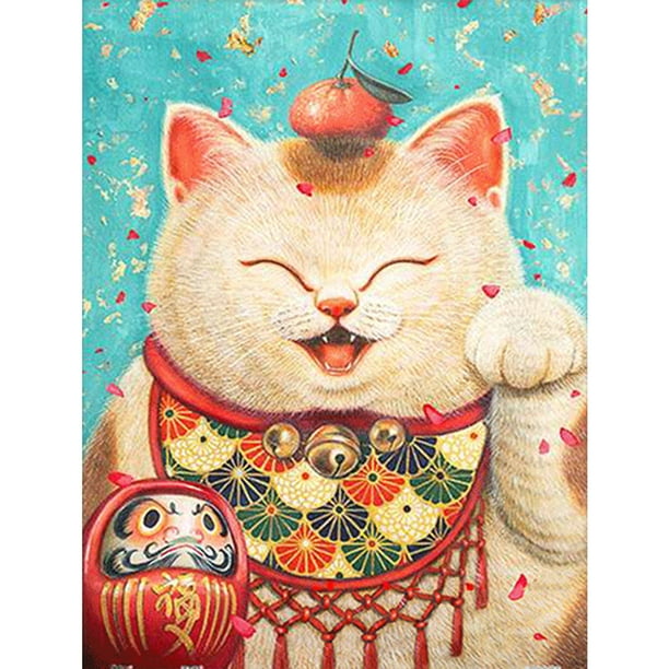 Pintura de diamante (DE6563) Kit de bricolaje Fat Lucky Cat 5D Cuadro de arte de diamantes de imitación redondo completo 40x50cm Hugtrwg Para estrenar