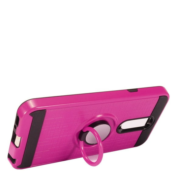 GSA Brushed Hybrid Hard Case with Ring Stand for LG Q7, Q7 Plus Hot Pink