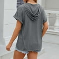 thumbnail image 7 of Taqqpue Women's Casual Summer Hoodies Short Sleeve Drawstring Hoodies Tops Button Front V Neck Pullover T-Shirts Tops 2025, 7 of 7