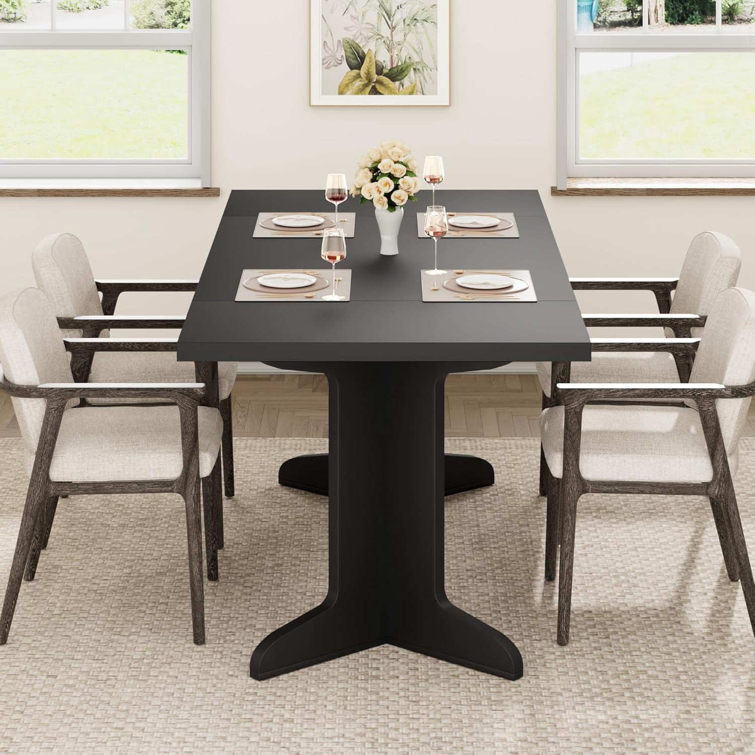 M optimized 71" Dining Table for 6 to 8, Modern Dinner Table with Unique Wooden Legs, Rectangle Dining Table for Kitchen, Dining Room Living Room