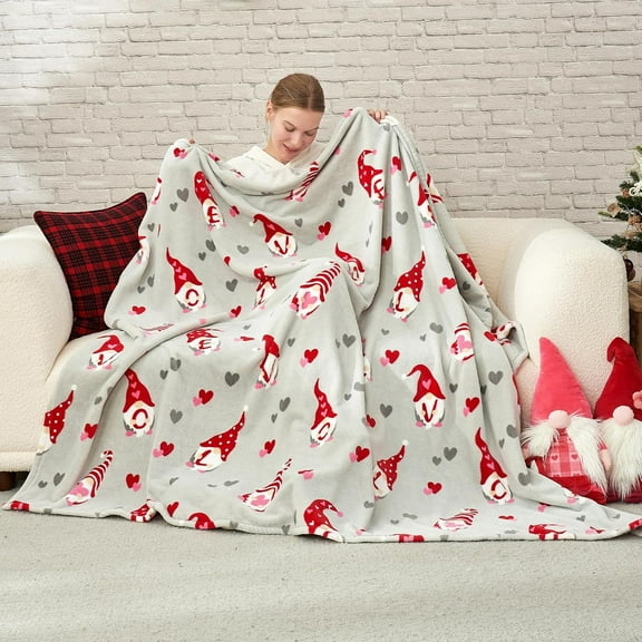 Gnome Love Heart Blanket Gift Ultra Soft Milkyplushâ„¢ Throw Blanket Valentines Gnome Pattern with Hearts Gift Blanket for Her Gift Birthday Gifts Throw Blanket (Gnome Love, 50" x 60")