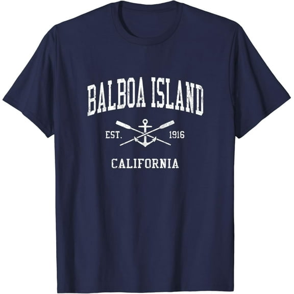 Simple Fit Balboa Island Ca Vintage Crossed Oars & Boat Anchor Sports T-Shirt All Size S-5XL