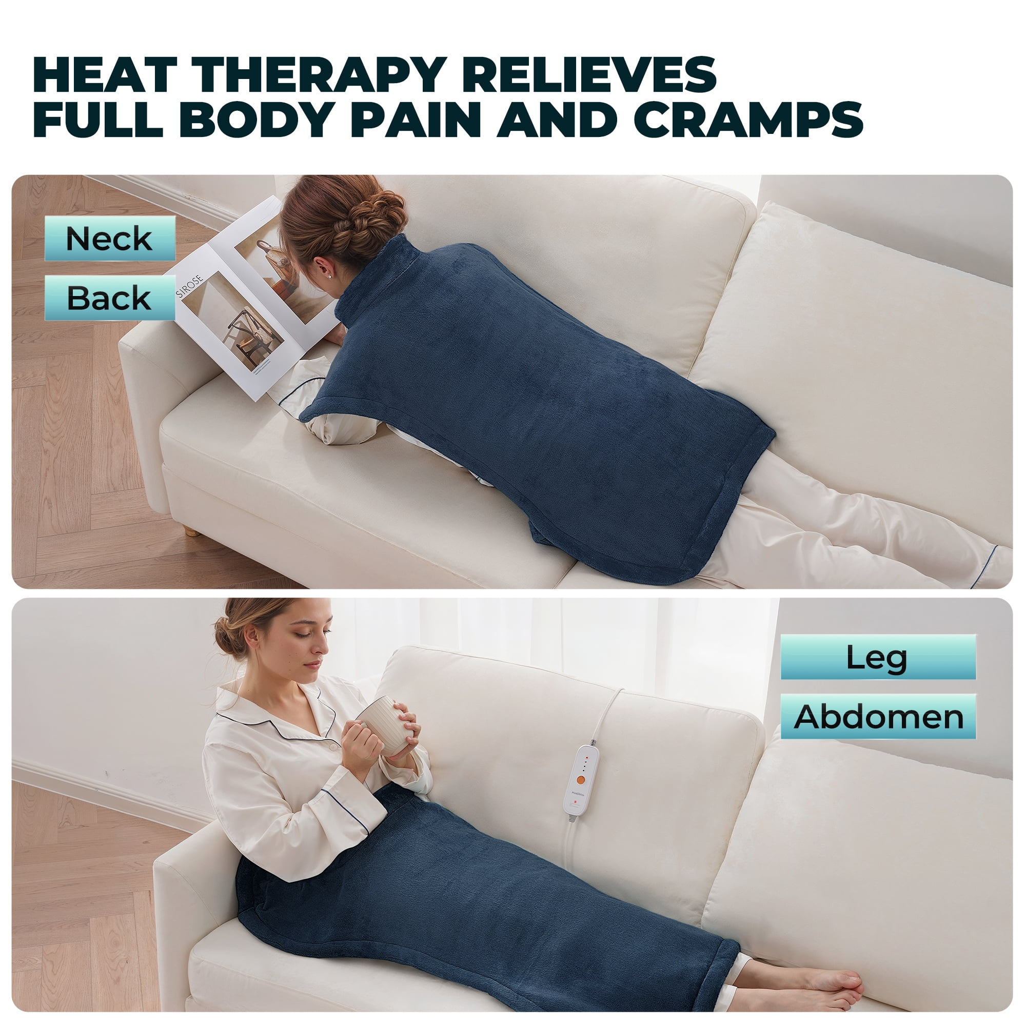 MaxKare Extra Large Flannel Heating Pad with 4 Heat Settings & Auto Shutoff for Full Body Stress Relief, Navy Blue, One Size (24"x40")
