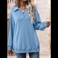 thumbnail image 4 of Sudadera con Cuello en V y Larga para Mujer, Estilo Informal, Holgado, de Punto, Estilo Túnica, para Otoño Azul L, 4 of 10
