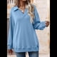 thumbnail image 4 of Sudadera con Cuello en V y Larga para Mujer, Estilo Informal, Holgado, de Punto, Estilo Túnica, para Otoño Azul L, 4 of 10