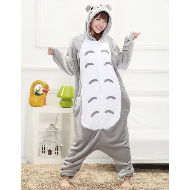 Conjunto de pijama de Totoro para hombre y mujer, ropa de dormir con capucha de animales de dibujos animados, disfraz de Halloween para el hogar, Invierno