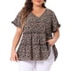 thumbnail image 1 of Blusa de mujer plus size Agnes Orinda, estilo boho, con flores, escote en V, mangas con volantes, blusas tipo babydoll en capas, 4X negro y beige, 1 of 6