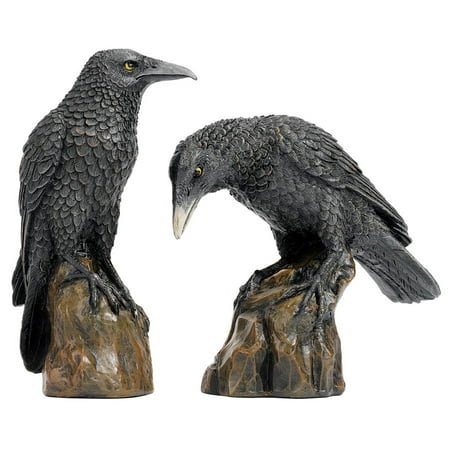 Design Toscano Mystic Night Raven Gothic Statues 6 Inch Set of Two Polyresin Full Color