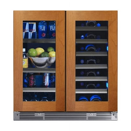 XO XOU30BWDDGO 30 French Door Wine and Beverage Center with Two Independent Zones Low-E Glass Doors Tri Color LED Lighting and Locks in Panel Ready