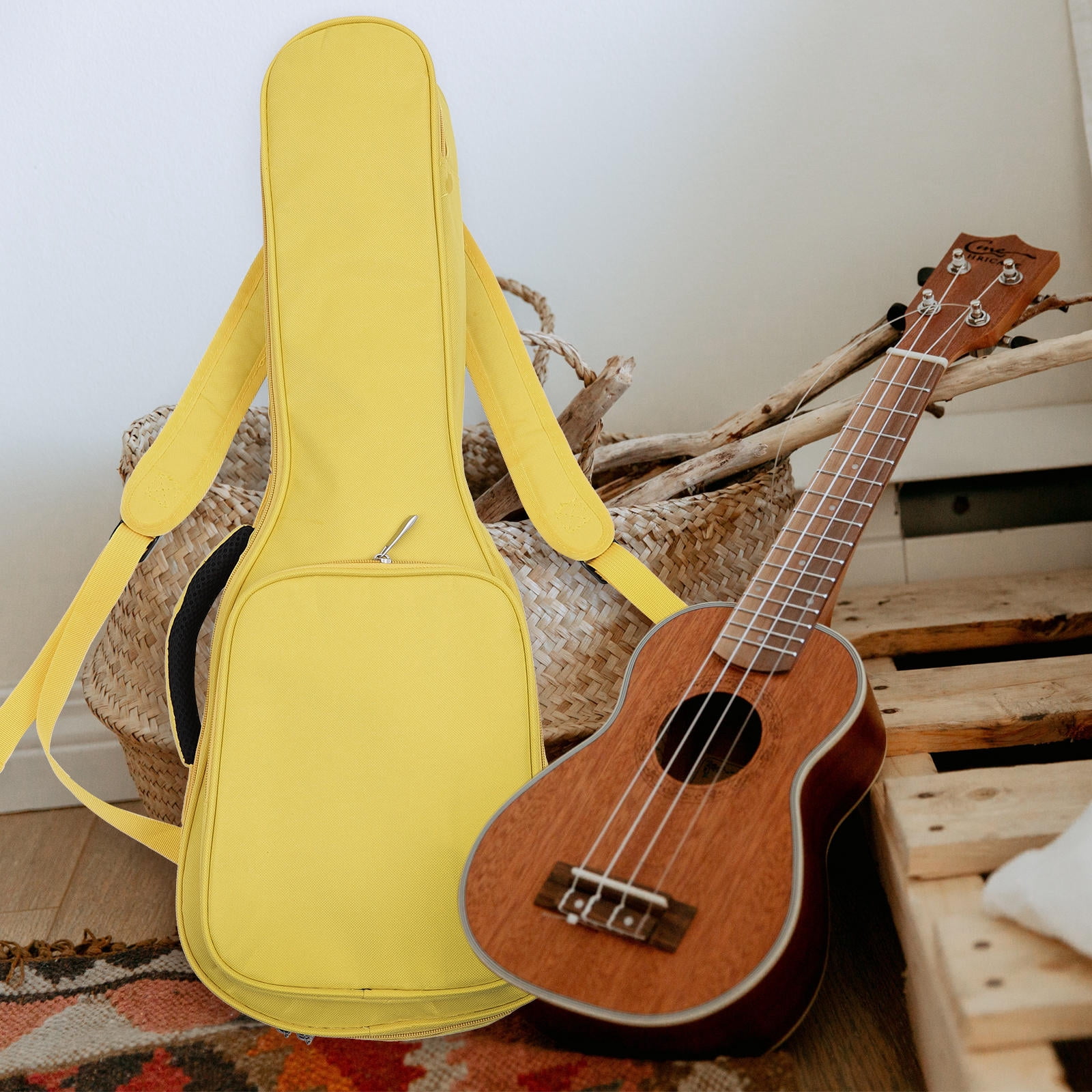 LULULION 1Pc Thickened Plus Canvas Ukulele Gig Bag Yellow Large Capacity Storage Case