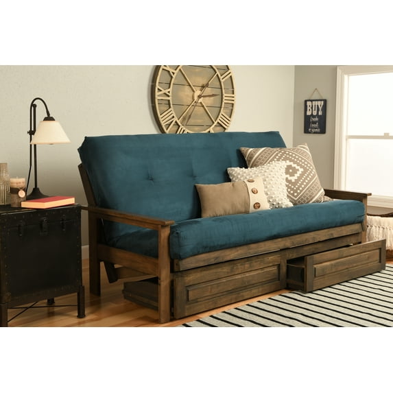 Albany Futon with storage in Rustic Walnut Finish, Multiple Colors