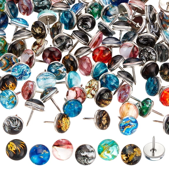 100pcs 50 Styles Leaf Wave Push Pins 10mm Decorative Thumb Tacks Wall Pins Half Round Iron Drawing Pins