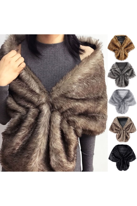 Womens Winter Shawl Furry Shawl Cloak Ladies Wedding Party Accessory Warmer Plush Cape for Snowy Day Shopping Brown
