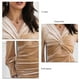 thumbnail image 5 of Vestido plisado de terciopelo color caqui de moda para mujer, escote en V, manga larga abullonada y estilo pervertido, 5 of 6