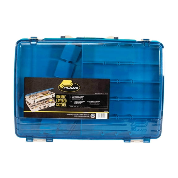 Plano Two Tier Satchel Tackle Box, Aqua Blue/Sandstone, 16.88”L x 12”W x 5”H.
