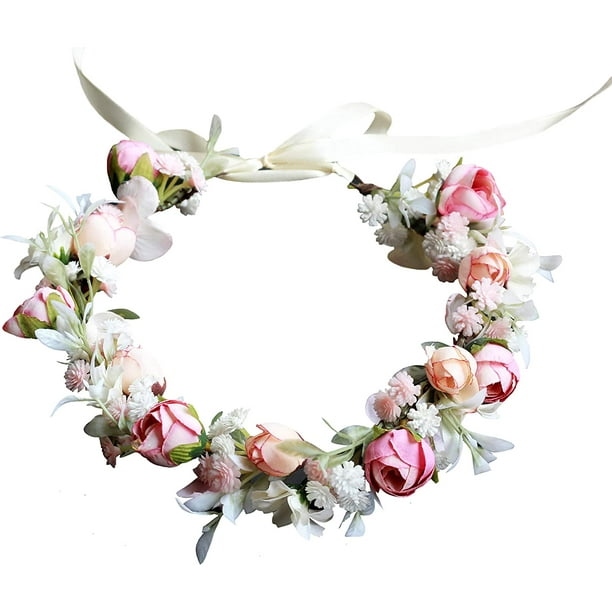Corona floral corona novia flor diadema corona pelo guirnalda flor halo floral tocado boho con cinta boda fiesta rosa