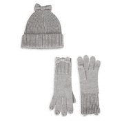 Kate Spade New York Accessories Womens Cable Bow Beanie & Gloves Set Heather Gray One Size