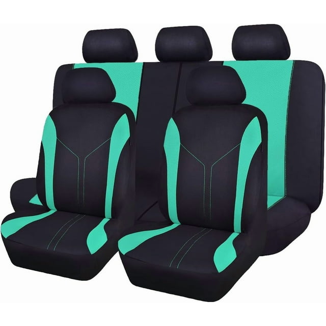 Car Seat Covers Front Seats and Rear Bench Air Mesh Fabric Rear Bench Split Polyester Easy Installation SUV CAR Woman Lady Femal ( Mint Full Set)