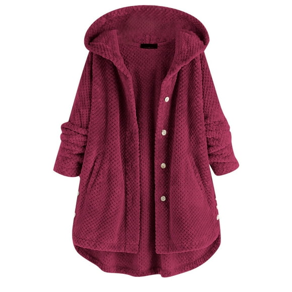 Kcodviy Pocket Coat Irregular Long Full Zip Hoodie Women Hooded Button Fleece Sleeve Face Jacket Women Plus Size Women Women's Snow Gear Women Coat