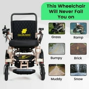 Fold And Travel Lightweight Foldable Remote Control Portable Electric Power Wheelchair - Gold Frame, Black Seat