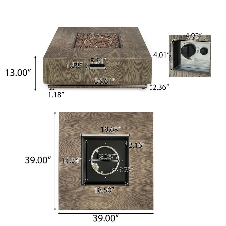 Jefferson Outdoor 40-Inch Square Fire Pit with Tank Holder, Concrete Jefferson Outdoor 40-Inch Square Fire Pit with Tank Holder, Concrete