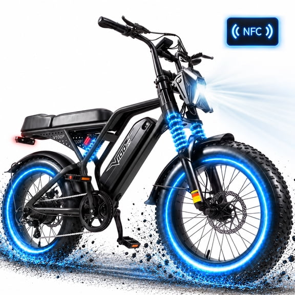 ESKUTE Electric Bike for Adults, 20" x 4" Fat Tires, 750W Motor, 48V 15.6Ah Battery, 20 MPH, Full Suspension Mountain E-Bike, 7-Speed, NFC, Class 2, Black