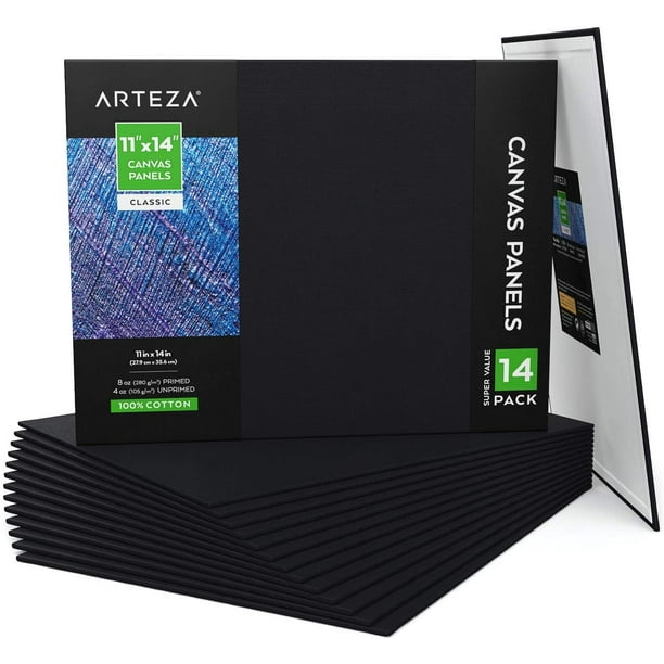 Arteza Canvas Panels, Classic, Black, 11"x14", Blank Canvas Boards for