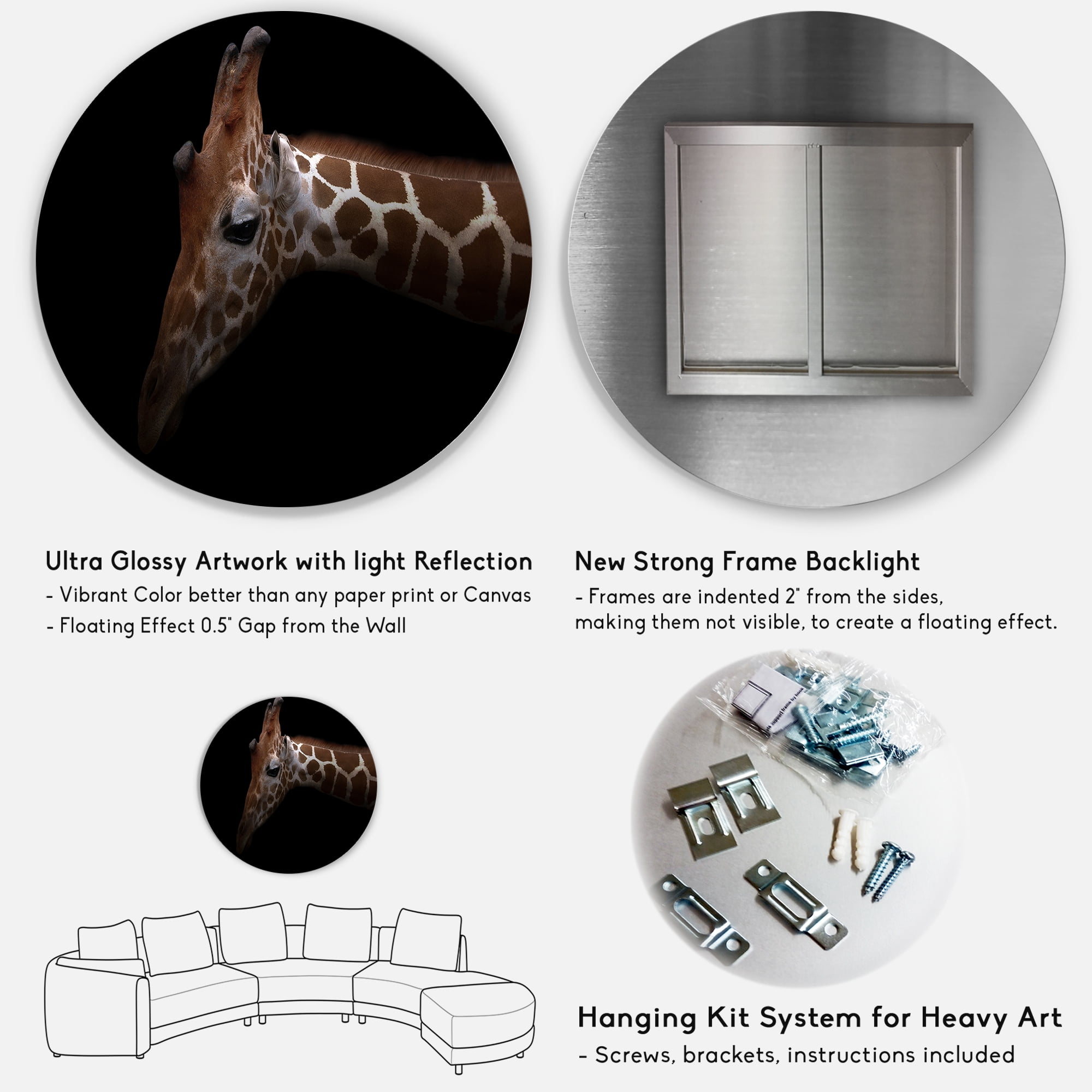 Designart 'Close Up Portrait of A Giraffe VIII' Farmhouse Circle Metal Wall Art 23x23 - Disc of 23