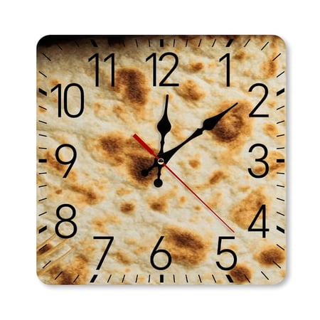 RKSupls 10×10inch Square Silent Wall Clock Wooden Frame, Burnt Tortilla Texture Scale Decorative Clock for Home Bedroom Living Room Office