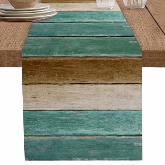 nqOlkjepod Retro Teal Green Brown Table Runner 36 Inches Long Farmhouse Dress Scarves, Farmhouse Wooden Art Retro Dining Tablerunner for Coffee Table/Kitchen Island/Party Décor, Small 13" x 36"