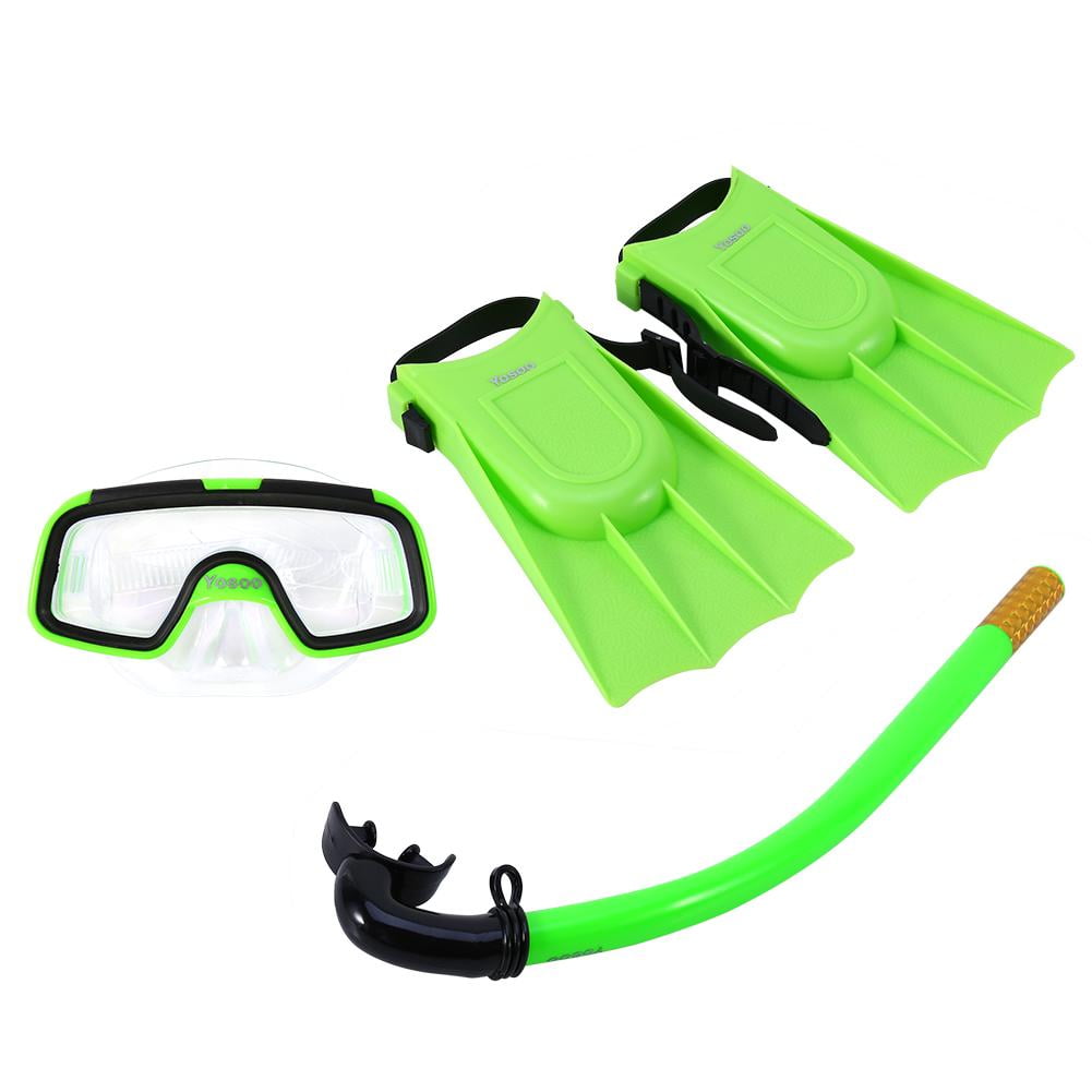 Children Kids Swimming Diving Kits Silicone Fins+Scuba Eyeglasses+Mask Snorkel 